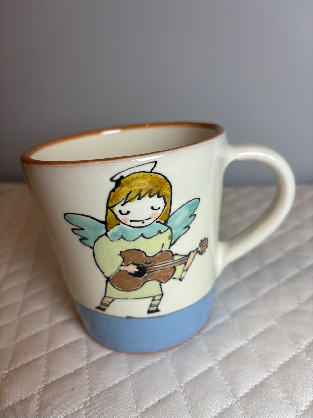Karolina Design Hand Painted Angel Guitar Mug | Made in Hungary Folk Art Pottery